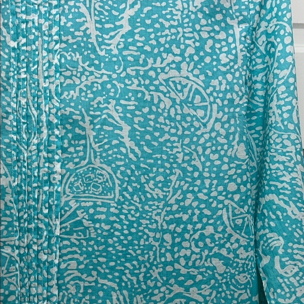 Lilly Pulitzer Sarasota Beaded Turquoise and White Patterned Tunic Top - Sz S - Picture 14 of 16